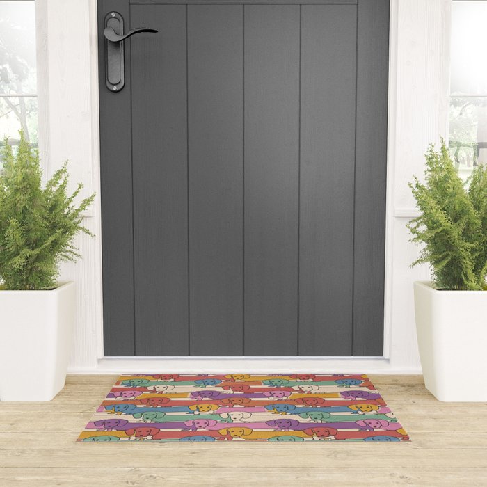 Retro Rainbow Funny Dachshunds Welcome Mat Gallery Image 3