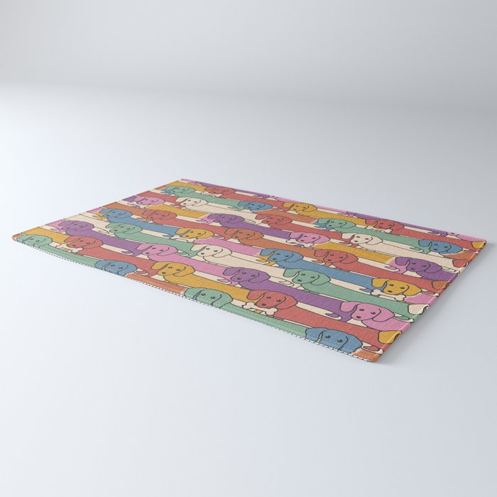 Retro Rainbow Funny Dachshunds Rug Gallery Image 3