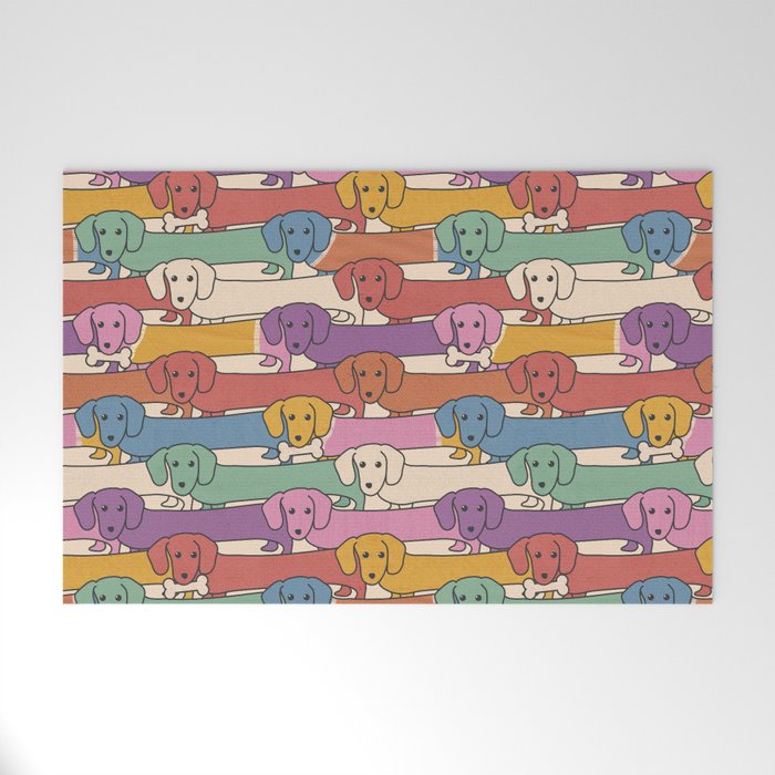 Retro Rainbow Funny Dachshunds Welcome Mat Gallery Image 1