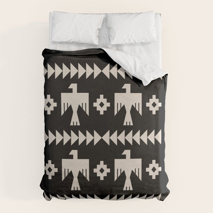 Southwestern Eagle and Arrow Pattern 121 Black and Linen White Duvet Cover Gallery Image 6