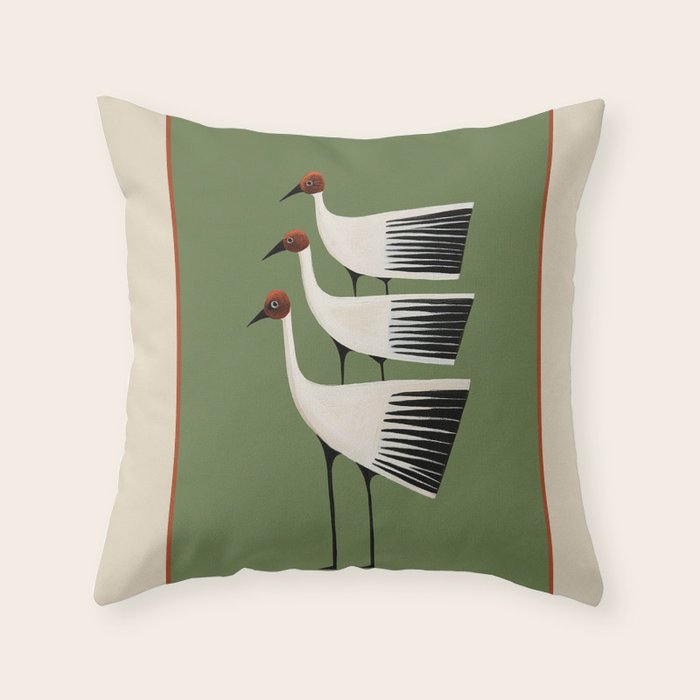 Striped Bird Trio Throw Pillow Gallery Image 1