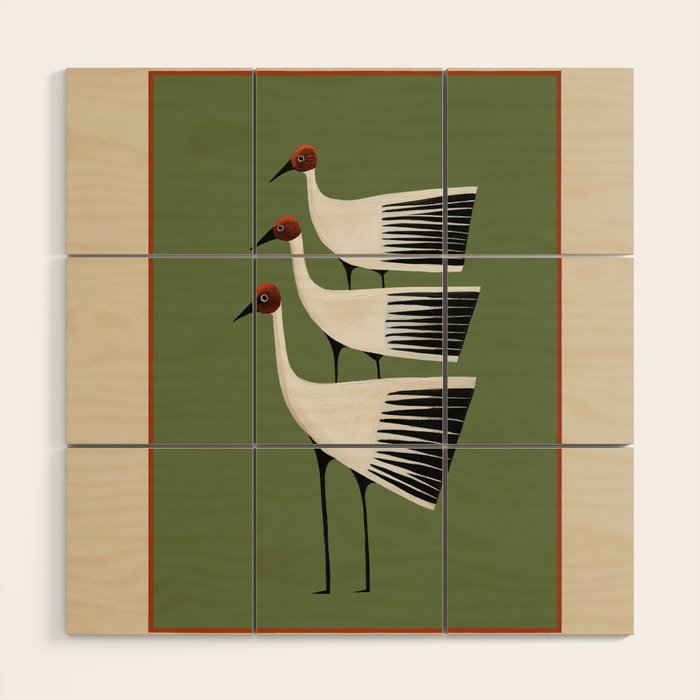 Striped Bird Trio Wood Wall Art Gallery Image 1