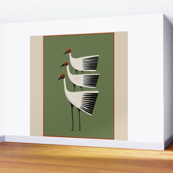Striped Bird Trio Wall Mural Gallery Image 2
