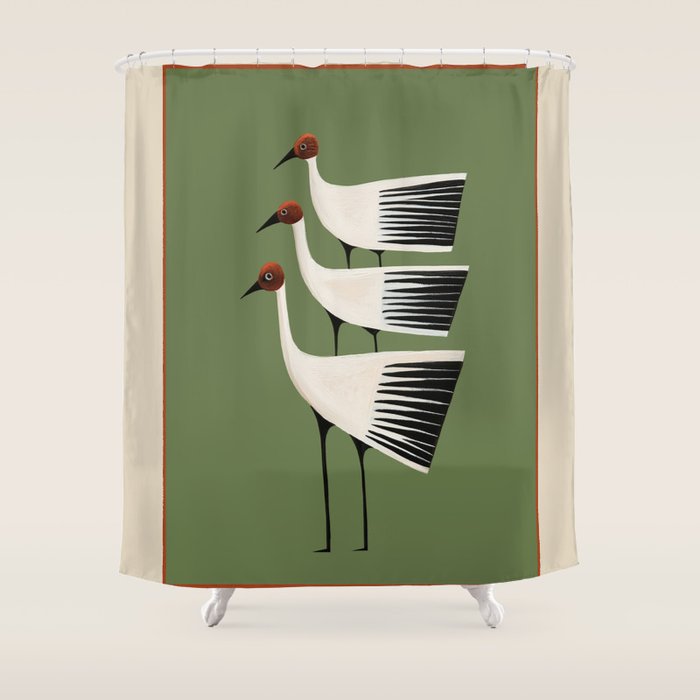 Striped Bird Trio Shower Curtain Gallery Image 1