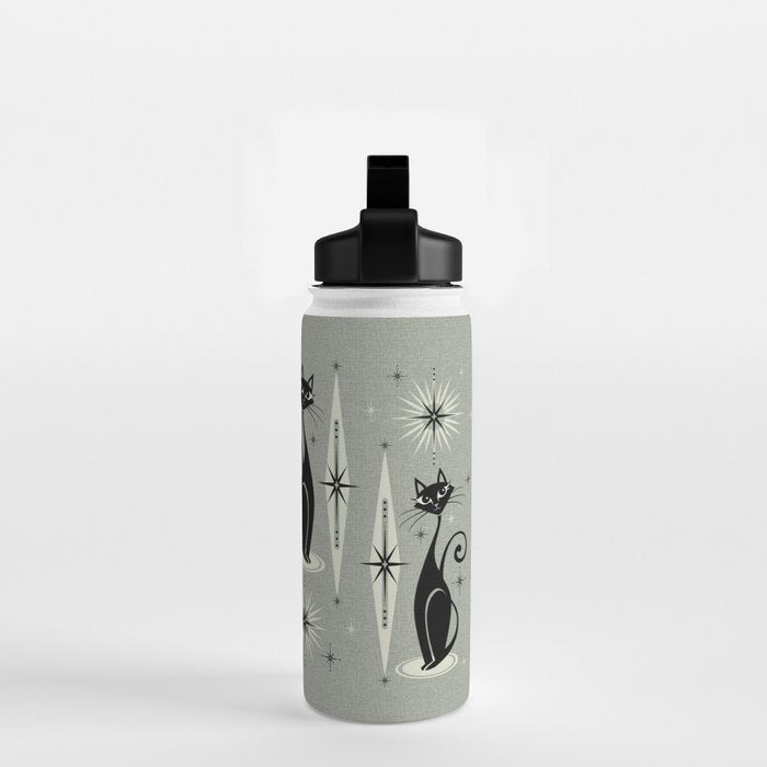 Mid Century Meow Retro Atomic Cats - Gray Water Bottle Gallery Image 2