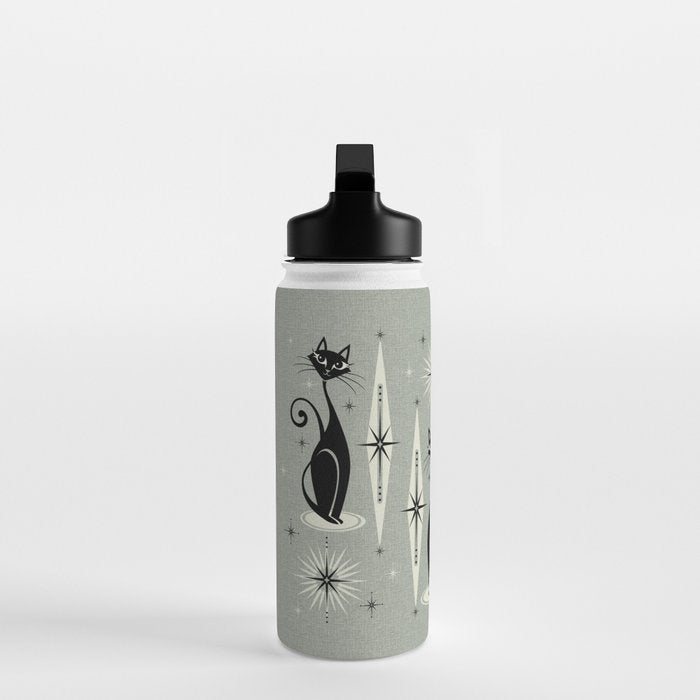 Mid Century Meow Retro Atomic Cats - Gray Water Bottle Gallery Image 3