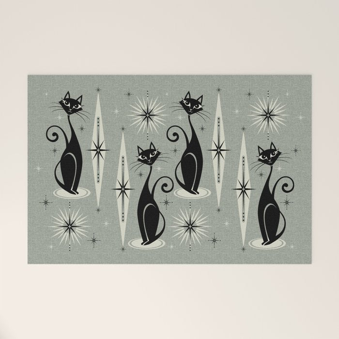 Mid Century Meow Retro Atomic Cats - Gray Welcome Mat