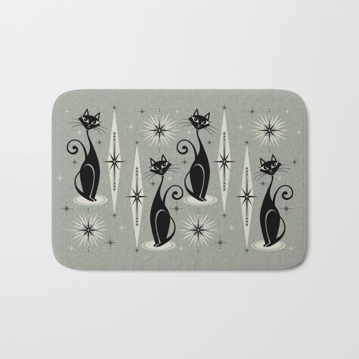 Mid Century Meow Retro Atomic Cats - Gray Bath Mat Gallery Image 1