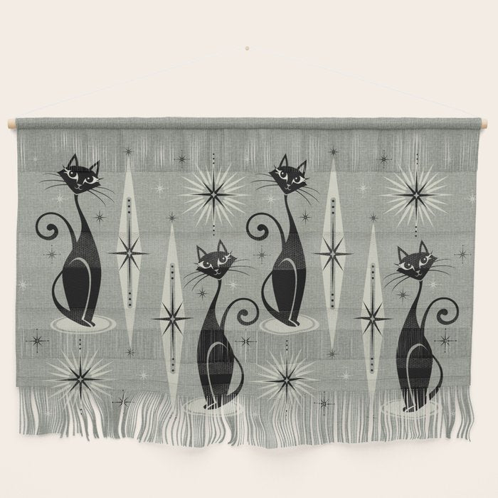 Mid Century Meow Retro Atomic Cats - Gray Wall Hanging Gallery Image 1