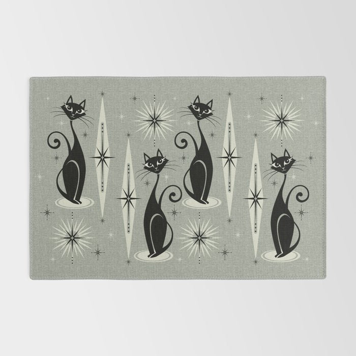 Mid Century Meow Retro Atomic Cats - Gray Rug Gallery Image 2