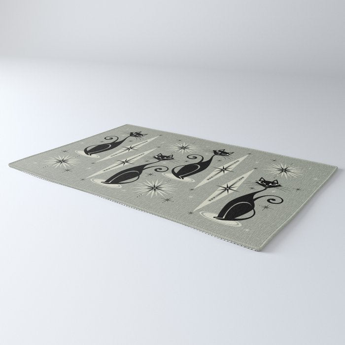 Mid Century Meow Retro Atomic Cats - Gray Rug Gallery Image 3