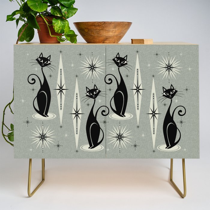 Mid Century Meow Retro Atomic Cats - Gray Credenza Gallery Image 1