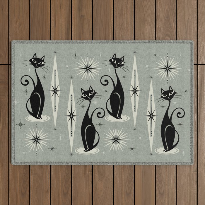 Mid Century Meow Retro Atomic Cats - Gray Outdoor Rug Gallery Image 1