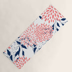 Floral Blooms and Leaves, Navy Blue, Pink and White Yoga Mat Gallery Image 1