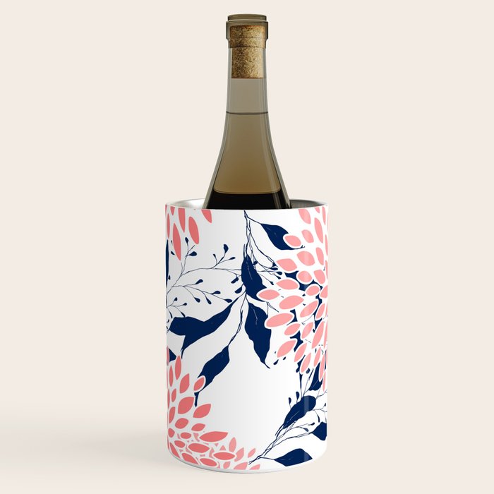 Floral Blooms and Leaves, Navy Blue, Pink and White Wine Chiller Gallery Image 2