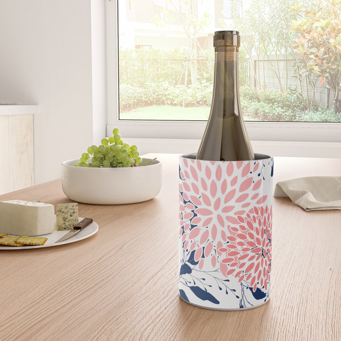 Floral Blooms and Leaves, Navy Blue, Pink and White Wine Chiller Gallery Image 4
