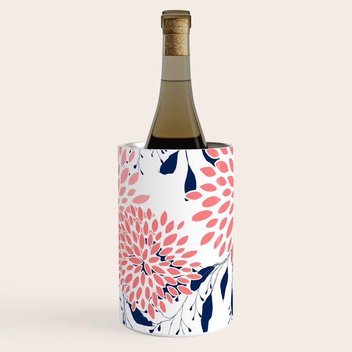 Floral Blooms and Leaves, Navy Blue, Pink and White Wine Chiller Gallery Image 3