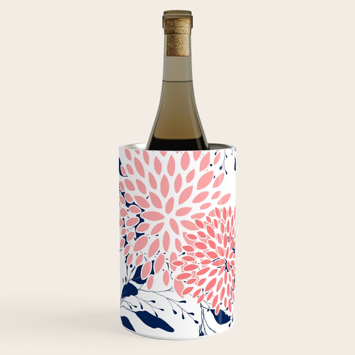 Floral Blooms and Leaves, Navy Blue, Pink and White Wine Chiller Gallery Image 1