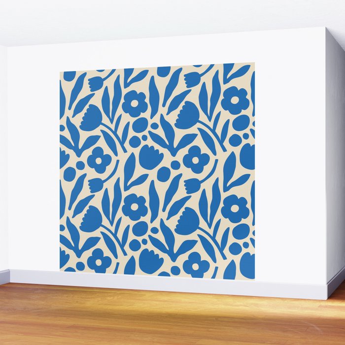 Blue flower nature art pattern Wall Mural Gallery Image 2
