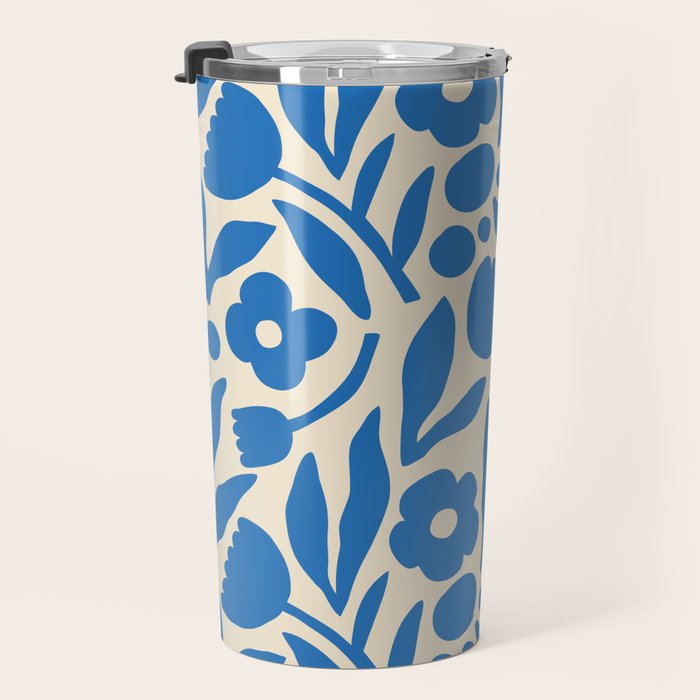 Blue flower nature art pattern Travel Mug Gallery Image 3