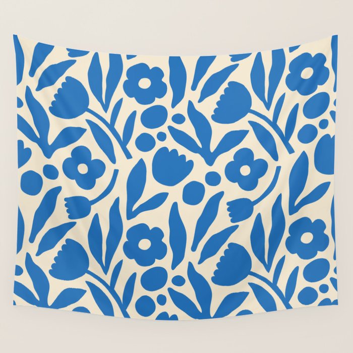 Blue flower nature art pattern Wall Tapestry Gallery Image 1