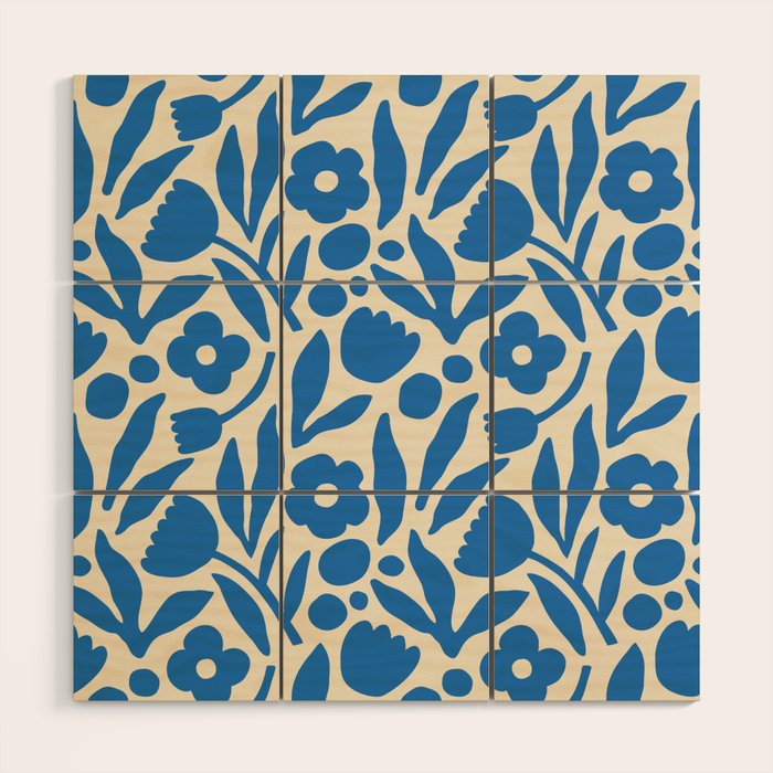 Blue flower nature art pattern Wood Wall Art Gallery Image 1
