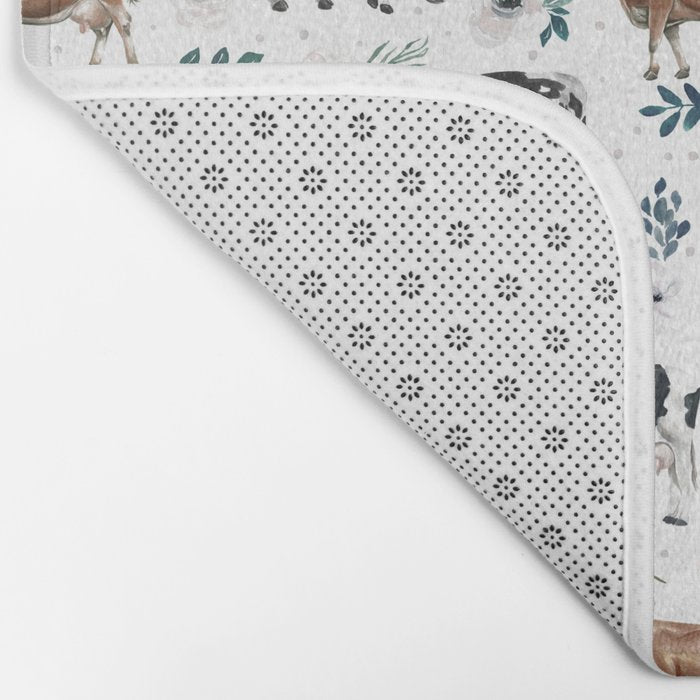 Hand-painted Cows and White Flowers with Blue Accents Bath Mat Gallery Image 2