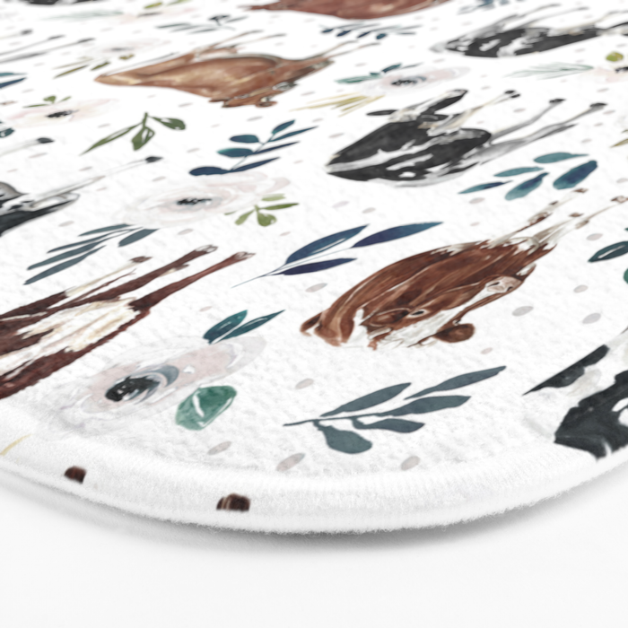 Hand-painted Cows and White Flowers with Blue Accents Bath Mat Gallery Image 3