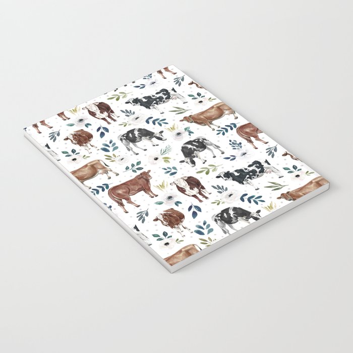 Hand-painted Cows and White Flowers with Blue Accents Notebook Gallery Image 3