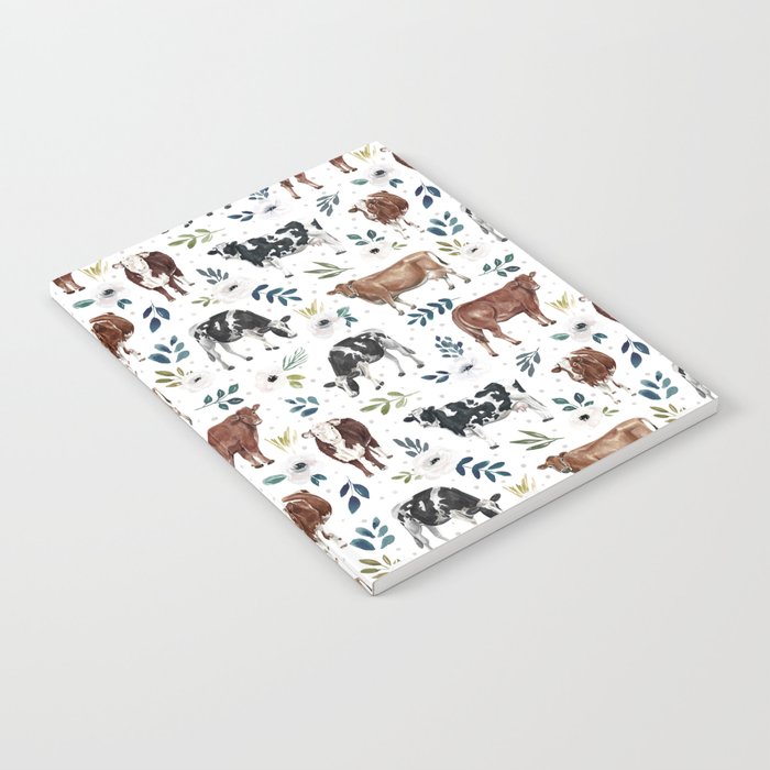 Hand-painted Cows and White Flowers with Blue Accents Notebook Gallery Image 1