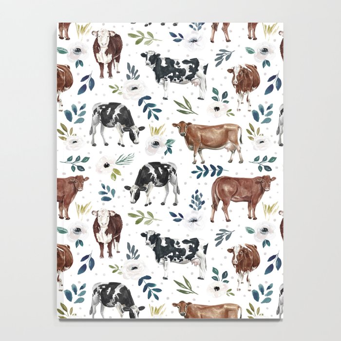 Hand-painted Cows and White Flowers with Blue Accents Notebook Gallery Image 4