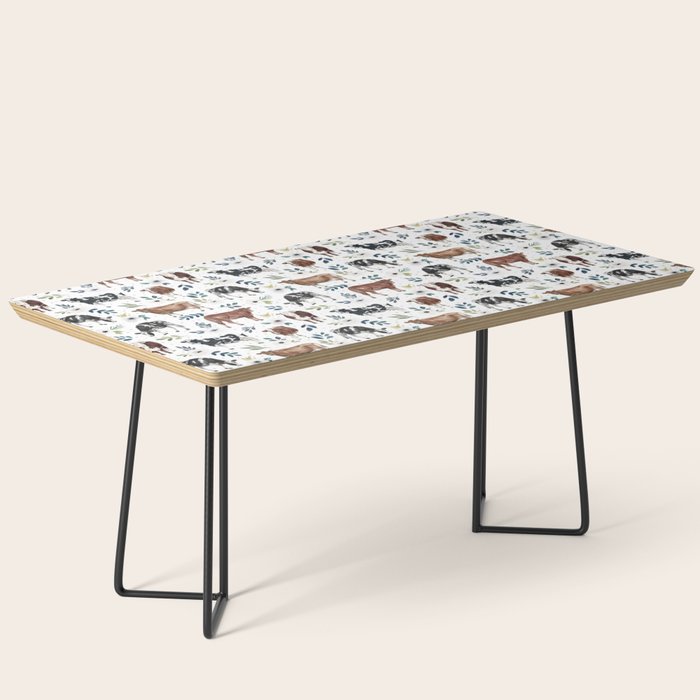 Hand-painted Cows and White Flowers with Blue Accents Coffee Table Gallery Image 1