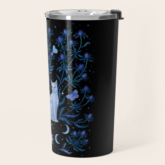 Blue Thistle & Cat Travel Mug Gallery Image 2