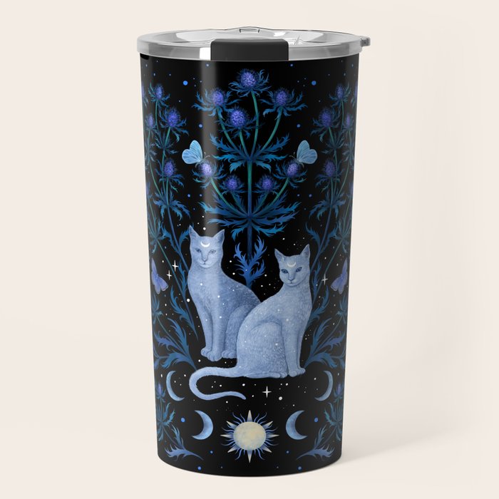 Blue Thistle & Cat Travel Mug Gallery Image 1