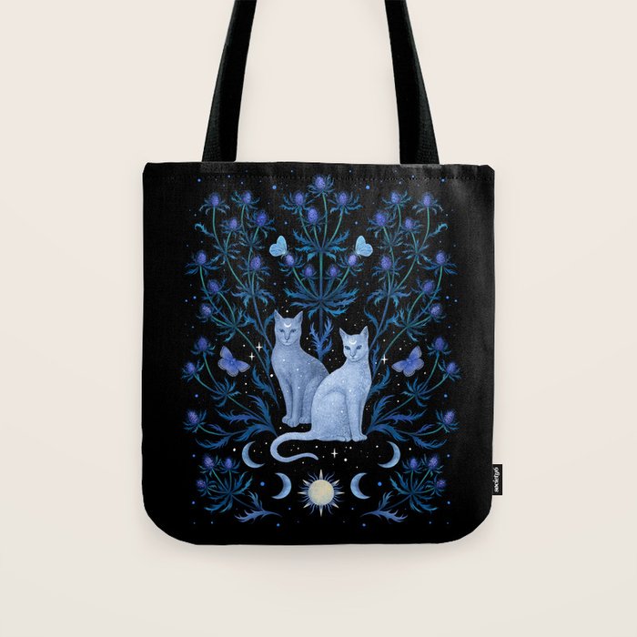 Blue Thistle & Cat Tote Bag Gallery Image 1