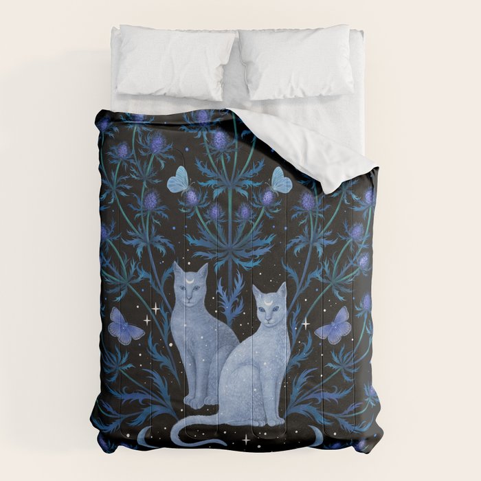 Blue Thistle & Cat Comforter Gallery Image 1