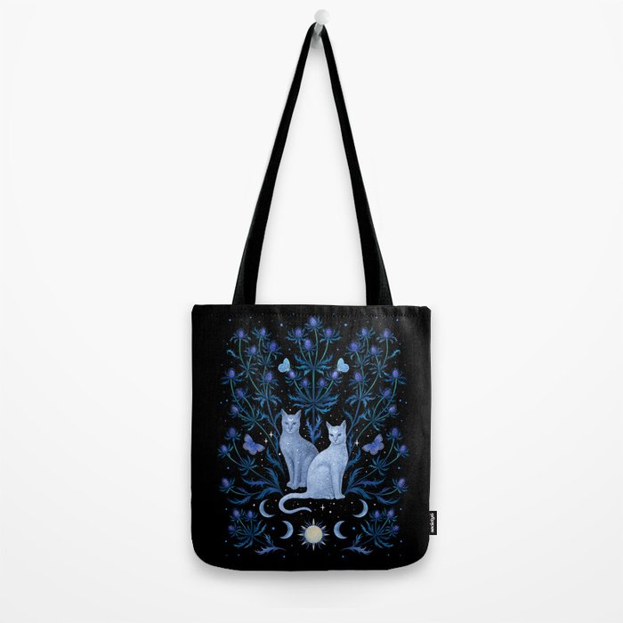 Blue Thistle & Cat Tote Bag Gallery Image 2