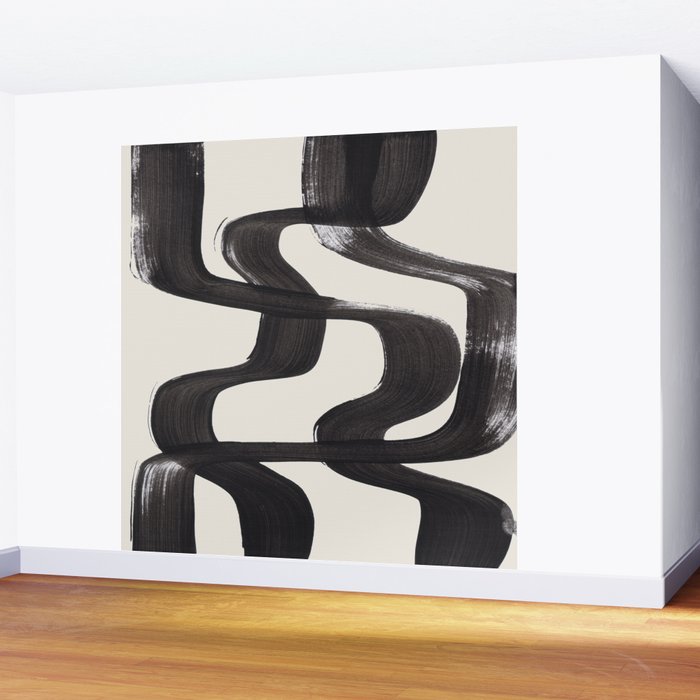 Mid Century Modern Minimalist Abstract Art Brush Strokes Black & White Ink Art Ripple Lines Wall Mural Gallery Image 2