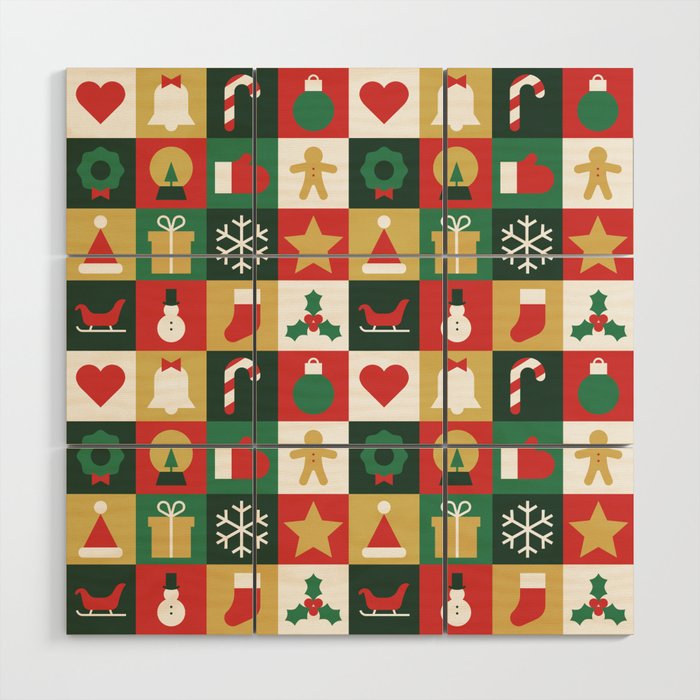 Christmas mosaic geometric pattern Wood Wall Art Gallery Image 1