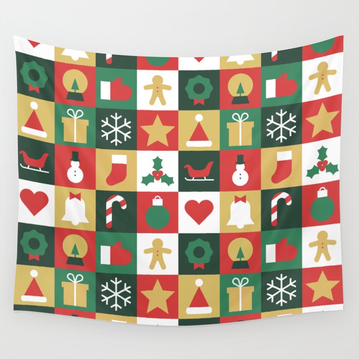 Christmas mosaic geometric pattern Wall Tapestry Gallery Image 4