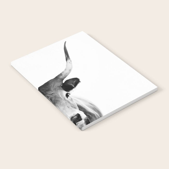 Wild Longhorn Cow Print - Black White Cow Portrait - Animal - Travel photograpy Notebook Gallery Image 2