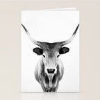 Wild Longhorn Cow Print - Black White Cow Portrait - Animal - Travel photograpy Stationery Card Gallery Image 2