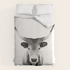 Wild Longhorn Cow Print - Black White Cow Portrait - Animal - Travel photograpy Comforter Gallery Image 6