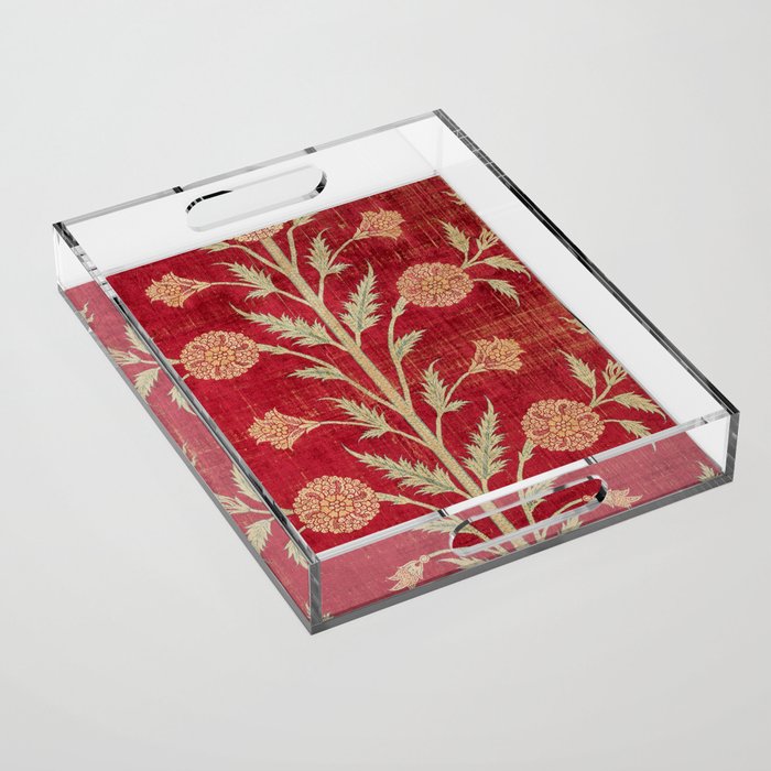 Vintage Distressed Red Floral Acrylic Tray Gallery Image 1