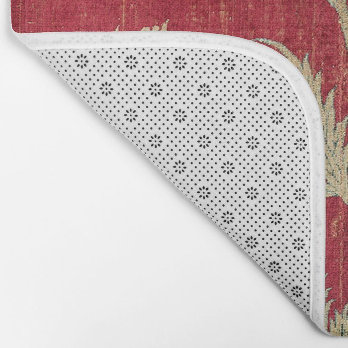 Vintage Distressed Red Floral Bath Mat Gallery Image 2