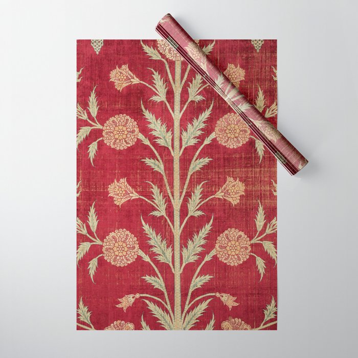 Vintage Distressed Red Floral Wrapping Paper Gallery Image 1