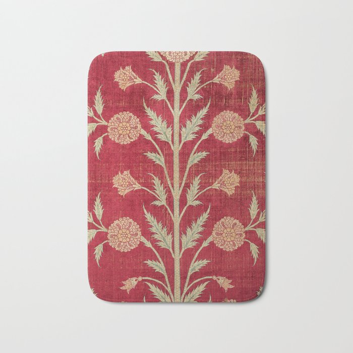 Vintage Distressed Red Floral Bath Mat Gallery Image 1