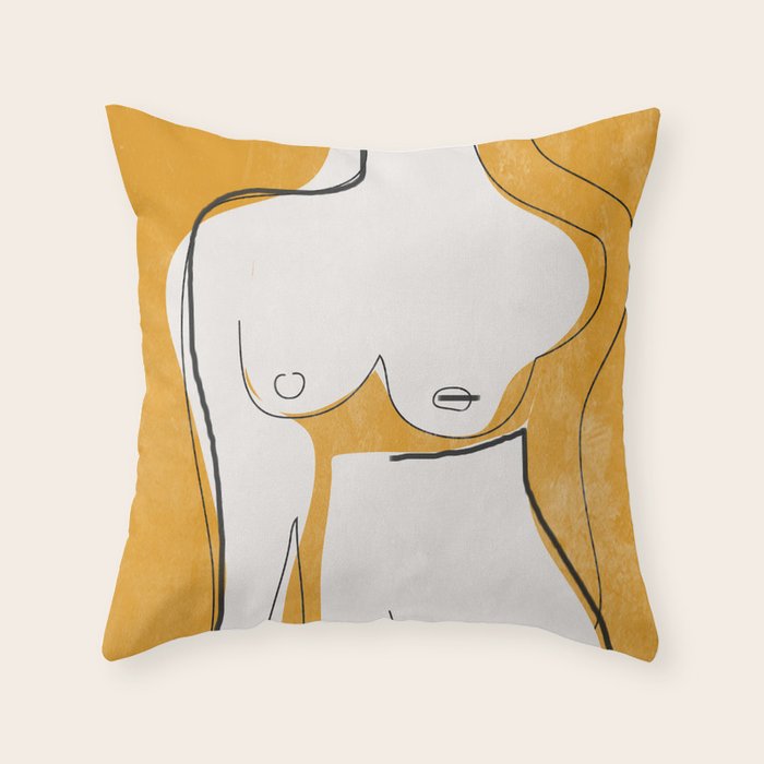 Abstract Line Art Nude Throw Pillow Gallery Image 1