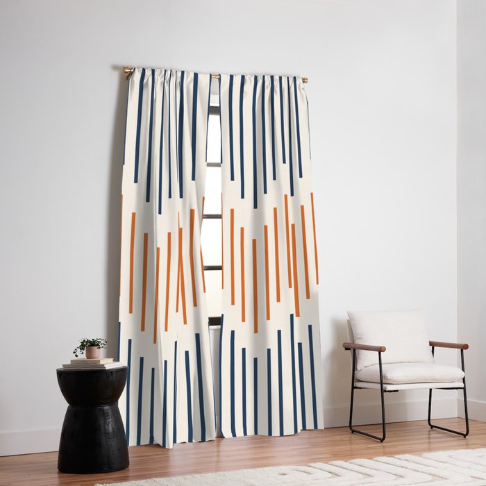 Geometric Arrow Lines 2 in Navy Blue Orange Window Curtain Gallery Image 2