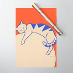 Catalyst, Cat Pets Save The World, Animals Globe Bohemian Eclectic, Cats Sleeping Bold Maximalism, Basic Line Art Drawing Red Illustration Wrapping Paper Gallery Image 1